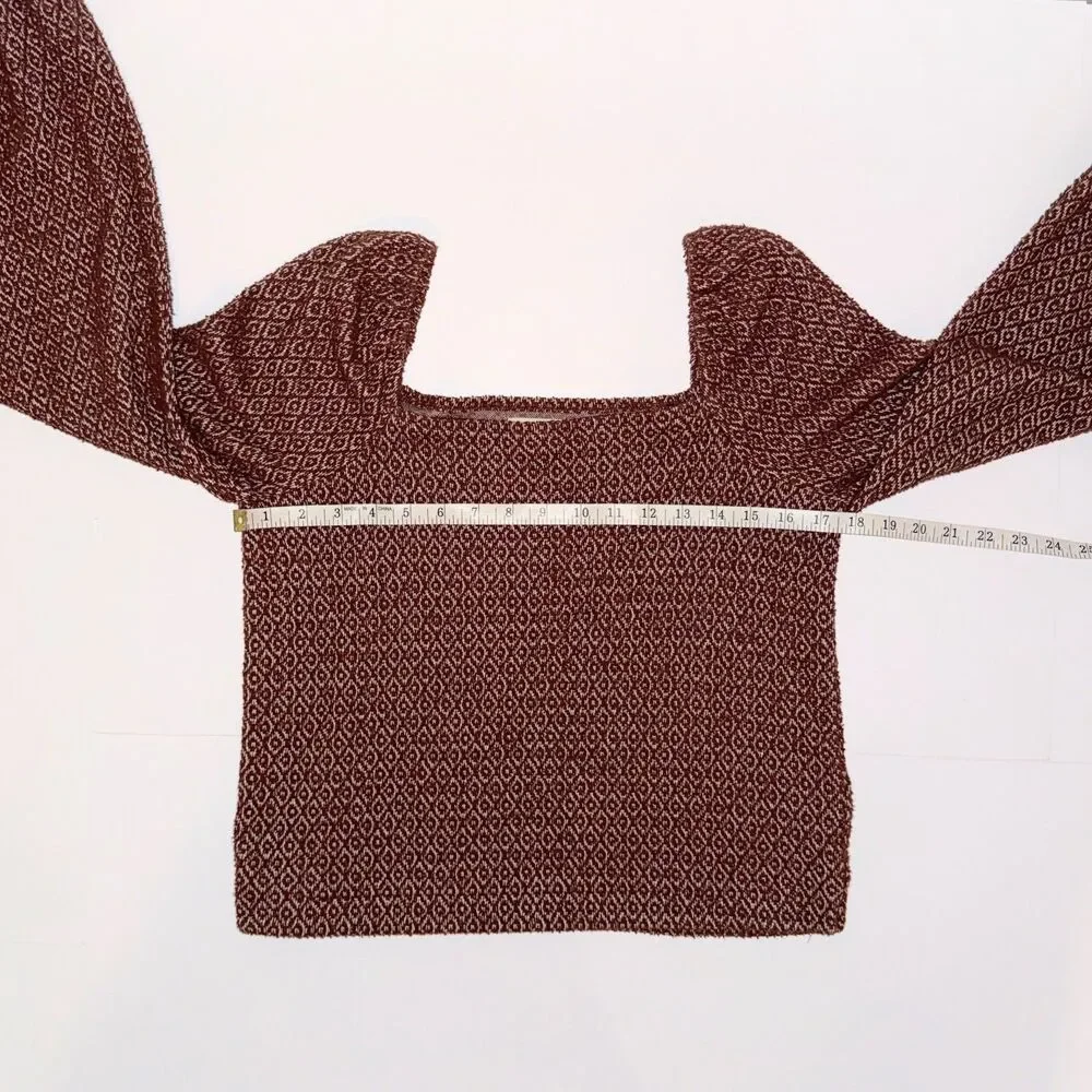 Madewell Jacquard Puff Sleeve Crop Top Square Neck Blouse Dark Merlot Rust sz XS